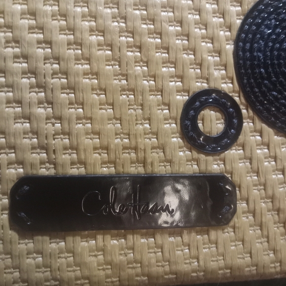COLE HAAN Vintage Woven natural Pixie straw black patent leather trim Clutch - Picture 5 of 10